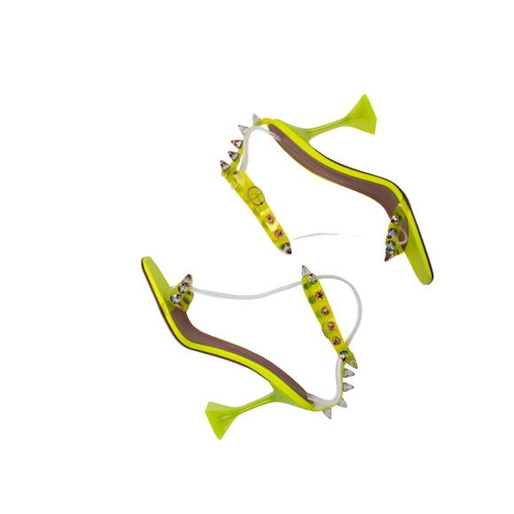 $1320 AMINA MUADDI Women's Green Julia Studded Strap Sandal Shoe Size EU 39 US 9 - Picture 5 of 10